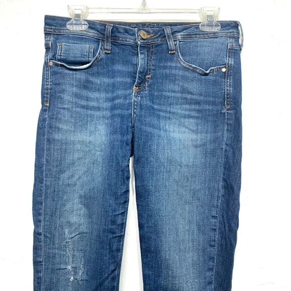 Zara Denim Raw Hem Mid Rise Skinny Medium Wash Blue Jeans Distressed size 6 - Picture 2 of 9